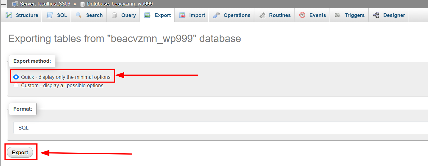 Export WordPress Database